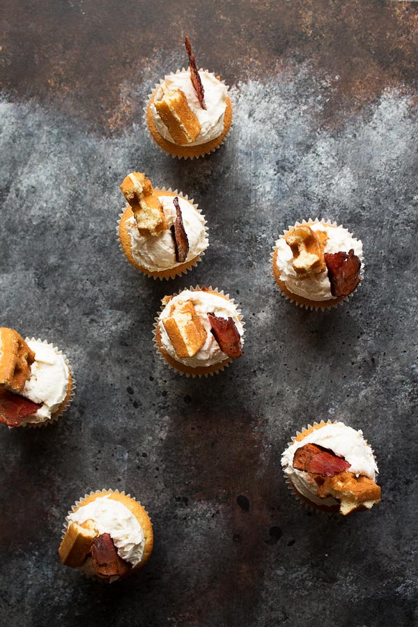 Maple Bacon Waffle Cupcake and Frosting recipe... Positively sinful, salty and sweet, and perfect for breakfast!