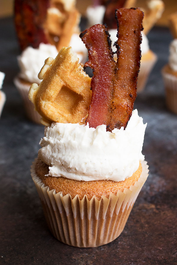 Maple Bacon Waffle Cupcake and Frosting recipe... Positively sinful, salty and sweet, and perfect for breakfast!